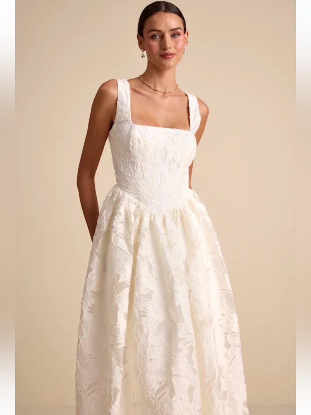 NWT Lulus Corsen Ivory Floral Jacquard Corset A-Line Maxi Dress - Picture 2 of 15